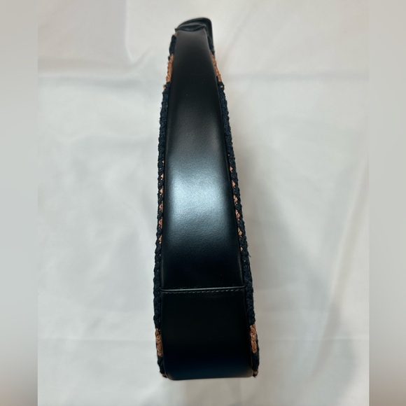 Staud Raffia Moon Tote, Black Leather & Tan Woven Bag - Picture 7 of 12